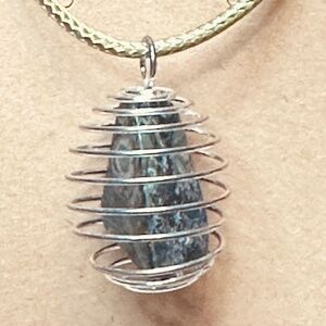 925 Sterling Silver Plated & Kambamba Stone/Crystal Spiral Wire Wrapped Cage New